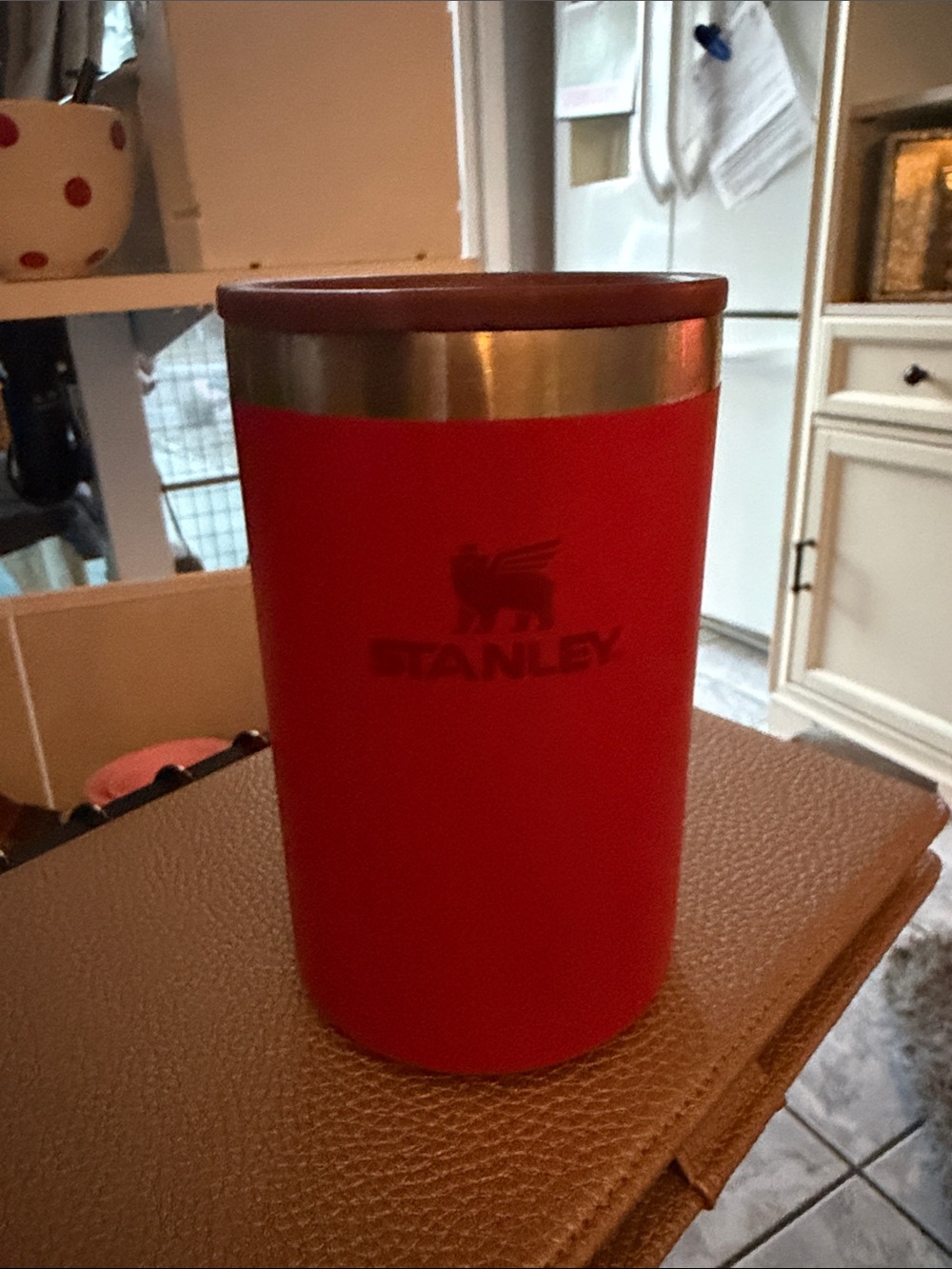 Stanley Red Travel Coffee/Can Holder with Stainless Rim